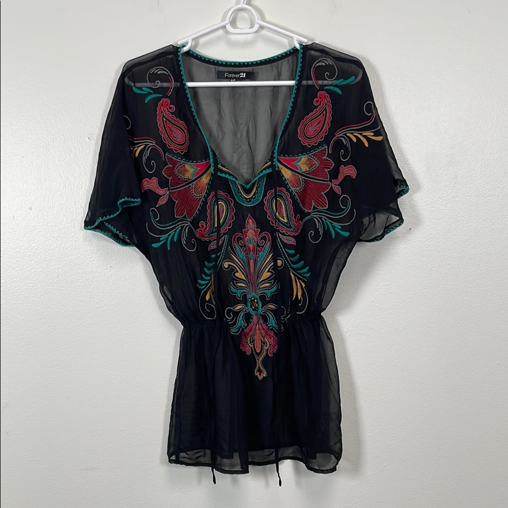 Forever 21 Black Embroidered Women's Top